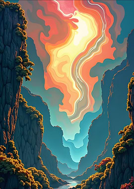 Canyon Landscape with Abstract Sky