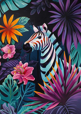 Zebra in Tropical Floral Setting