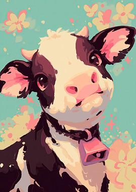 Cute Cow and Flowers
