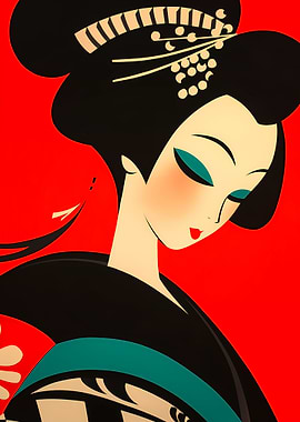 Geisha Portrait in Flat Design Style