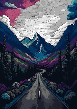 Mountain Road Landscape Digital Art