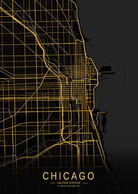 Golden Chicago City Map