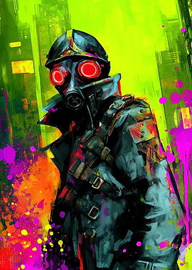 Gas Mask Figure in Urban Setting