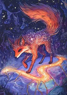 Constellation Fox on a Glowing Rock