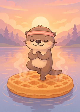 Otter Doing Yoga on Waffle