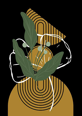 Abstract Botanical Art on Black Background