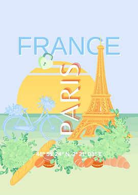 Paris France Travel Art, Preppy Pastel Blue Art