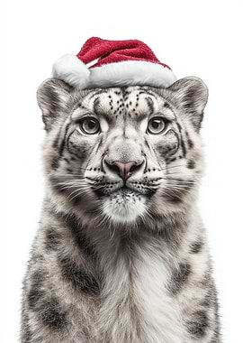 Christmas Snow Leopard with Santa Hat