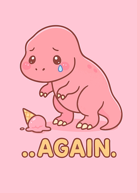 Sad Dinosaur Dropped Ice Cream Again Cute Kawaii Illustration