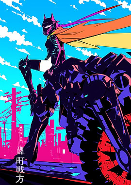 Cyberpunk Warrior on Mechanical Steed