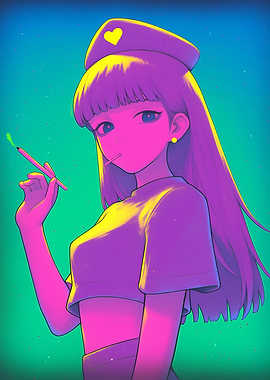 Anime Nurse with Cigarette and Lollipop