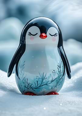 Cute Penguin Figurine in Snowy Scene