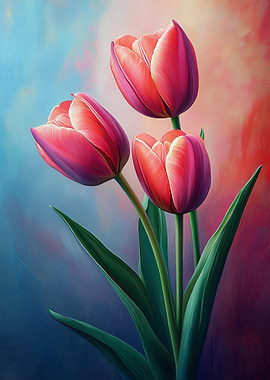 Three Red Tulips Floral Art