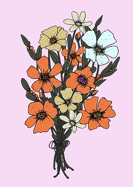 Floral Bouquet Illustration on Pink Background