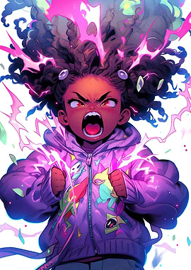 Angry Girl with Electric Aura