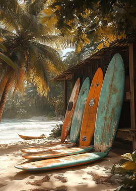 Surfboards on a Tropical Beach