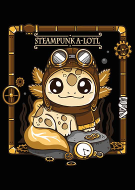 Steampunk Axolotl Cartoon Illustration