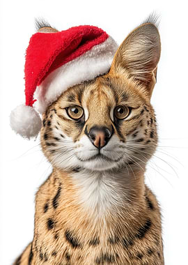 Christmas Serval Cat with Santa Hat