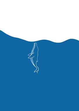 Minimalist Whale in Blue Ocean
