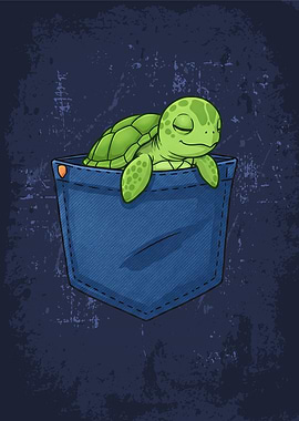 Turtle in Pocket Cartoon Illustration