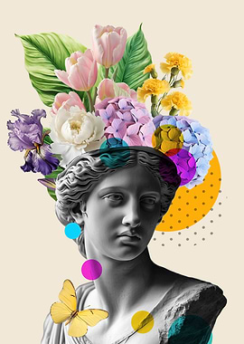 Floral Statue with Butterfly and Circles