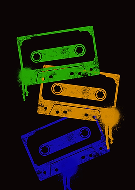 Colorful Cassette Tapes on Black Background