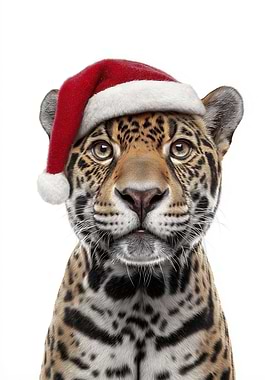 Christmas Jaguar Wearing Santa Hat