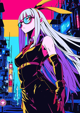 Anime Girl in Cyberpunk Cityscape