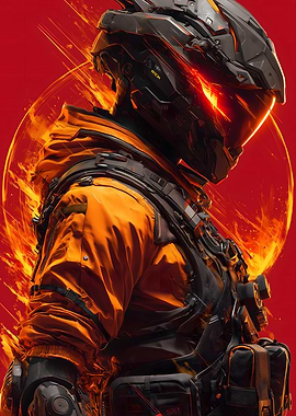 Futuristic Soldier in Orange Suit