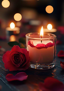 Candle and Rose Romantic Still Life