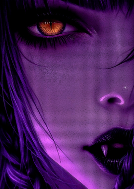 Purple Vampire Portrait with Orange Eye