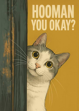 Curious Cat Asks 'Hooman You Okay?' Bathroom Art