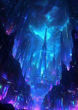 Futuristic Cityscape with Towering Structures