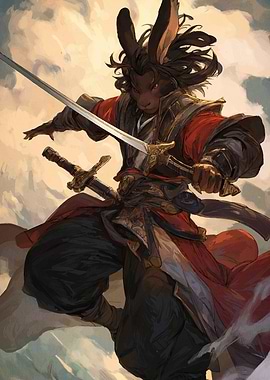 Anthropomorphic Rabbit Warrior with Swords
