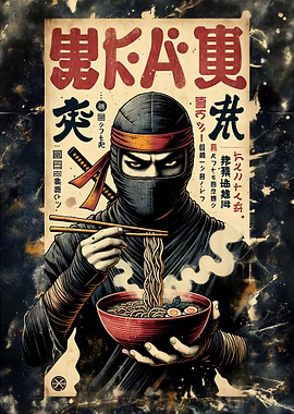 Ninja Eating Ramen Japanese Art