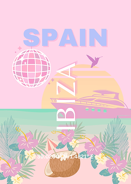 Ibiza, Spain Tropical Beach Illustration