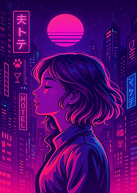Cyberpunk Girl in Neon Cityscape