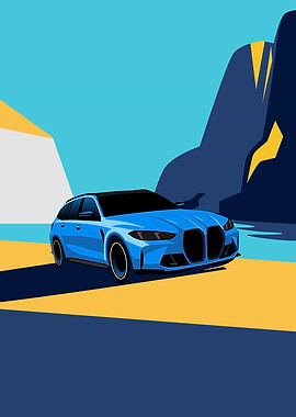 Blue BMW M3 Touring Illustration