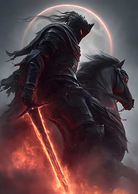 Dark Knight on Horseback with Sword