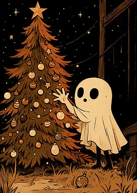 Ghost Decorating Christmas Tree