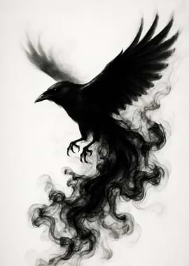 Raven in Flight with Smoke