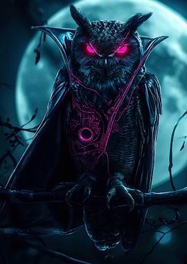 Cyberpunk Owl with Glowing Eyes