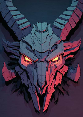 Stylized Demon Head with Glowing Eyes
