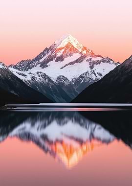 Snowy Mountain Reflection at Sunset
