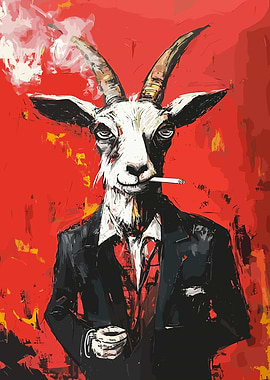 Goat in Suit Smoking Cigarette