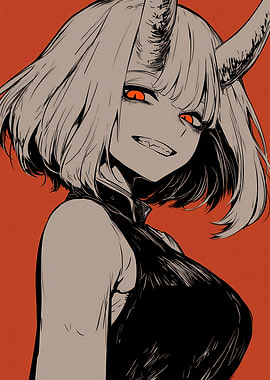 Anime Girl with Horns and Red Eyes