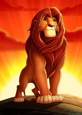 Adult Simba African Serengeti Sunset