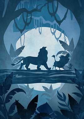 Simba Pumbaa Timon Blue Iconic Silhouette