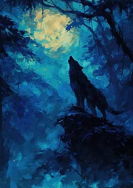Wolf Howling at the Moon Painting