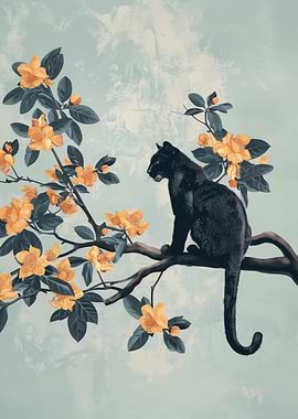 Black Panther on Flowering Branch